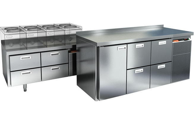 Холодильные столы увеличенного объёма и холодильные столы под тепловое оборудование
